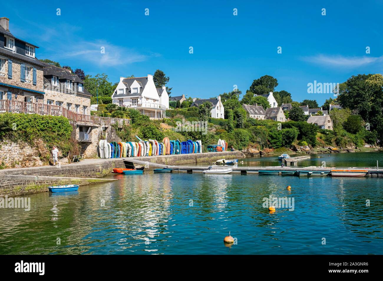 Frankreich, Finistere, Aven Land, Nevez, Kerdruc Hafen am Fluss Aven Stockfoto