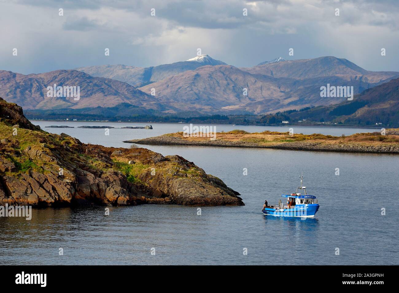 Vereinigtes Königreich, Schottland, Highland, Argyll und Bute, Oban, Fischer in die Inseln von Loch Linnhe östlich der Insel Mull Stockfoto