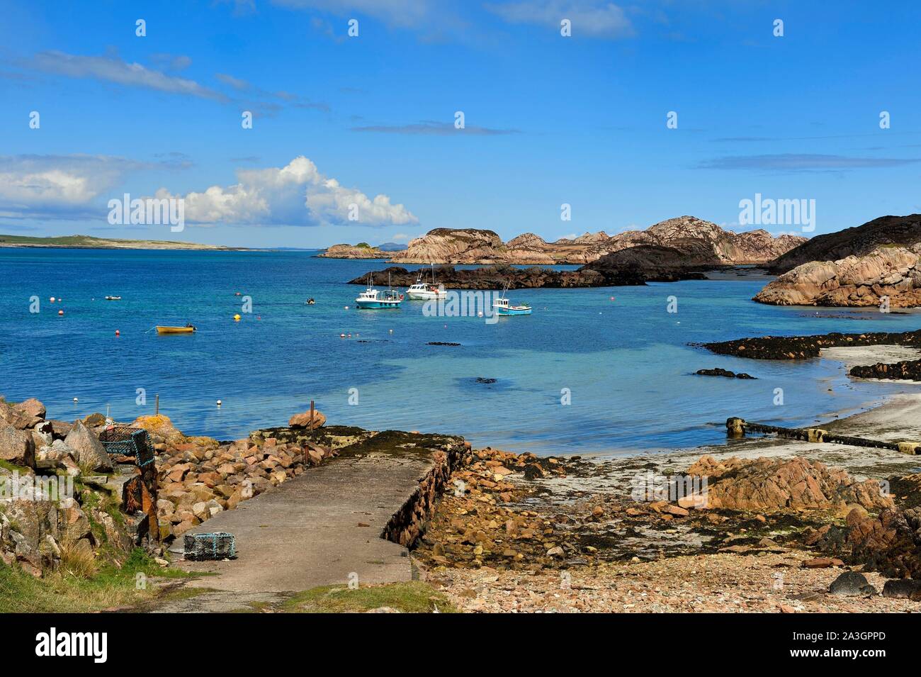 Vereinigtes Königreich, Schottland, Highland, Innere Hebriden, die Ross von Mull im äußersten Südwesten der Insel Mull, Iona Fionnphort mit Blick auf die Insel Stockfoto