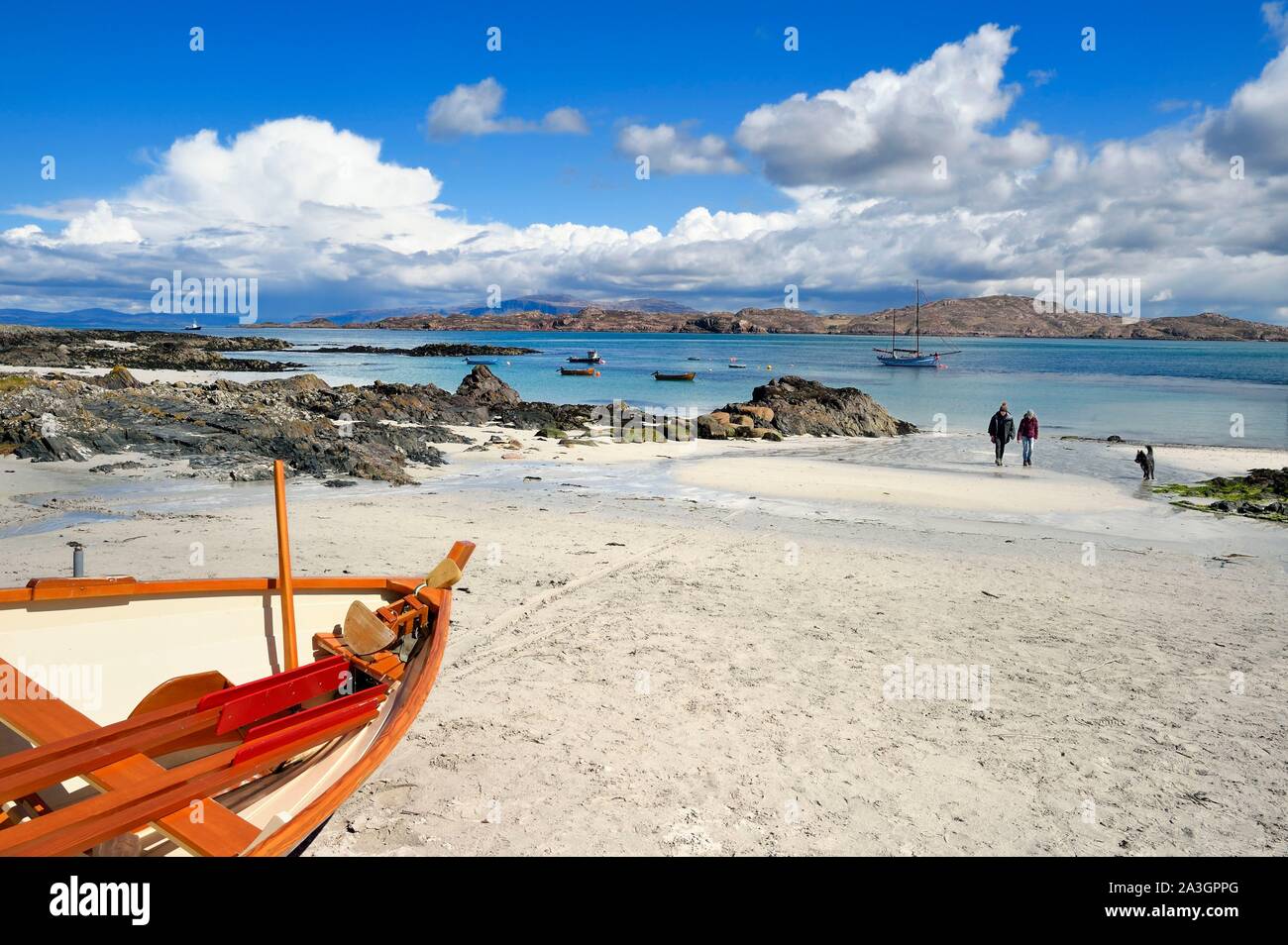 Vereinigtes Königreich, Schottland, Highland, Innere Hebriden, sandigen Strand auf Iona Insel mit Blick auf das Ross von Mull Stockfoto