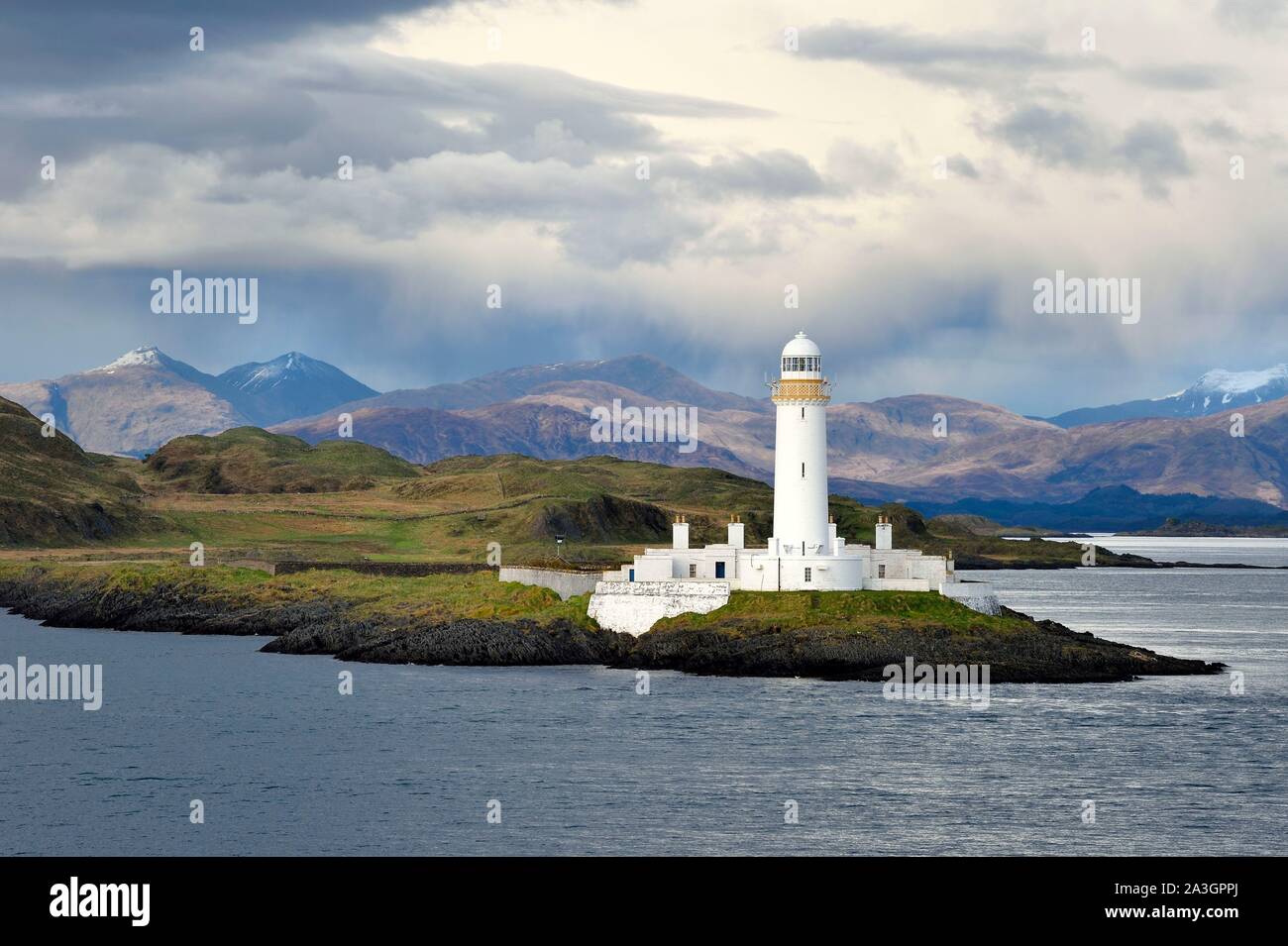 Vereinigtes Königreich, Schottland, Highland, Innere Hebriden, Loch Linnhe, Insel Lismore Eilean Musdile Leuchtturm, östlich von Mull Insel zwischen Oban und Craignure auf Mull Stockfoto