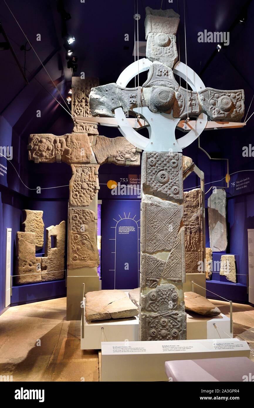 Vereinigtes Königreich, Schottland, Highland, Innere Hebriden, Isle of Iona gegenüber der Insel Mull, Iona Abbey von Saint Columba im 6. Jahrhundert gegründet, St. John's Kreuz in das Museum der Abtei Stockfoto