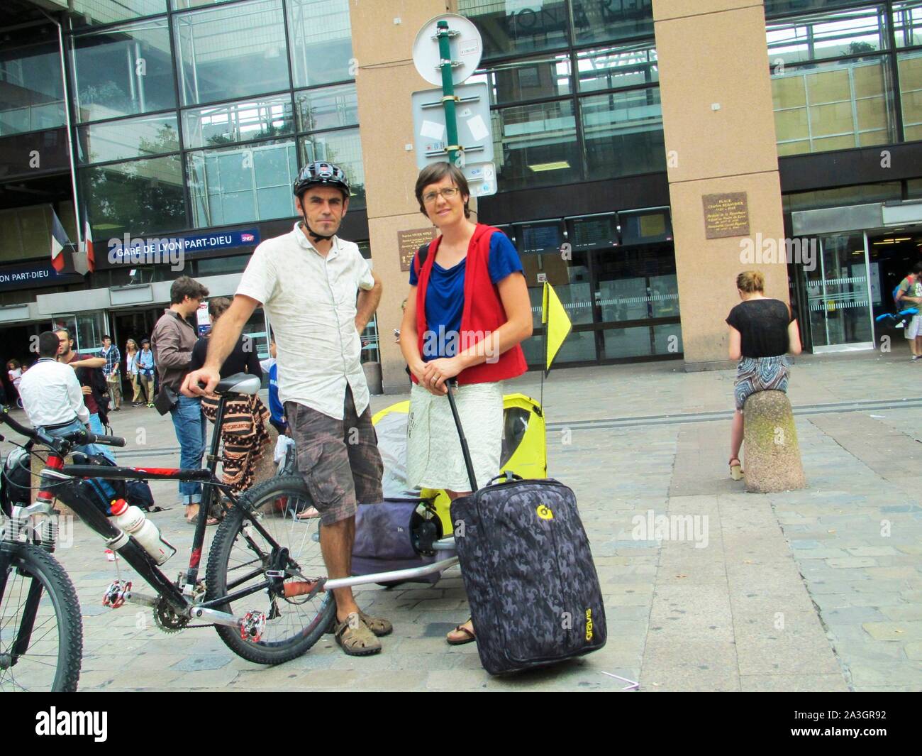 Rochat Familie Bericht, Ausgangspunkt für die Nantes-Brest-Kanal mit den Kindern, 436 km mit dem Fahrrad, zuerst im Tandem im Jahr 2000 Stockfoto