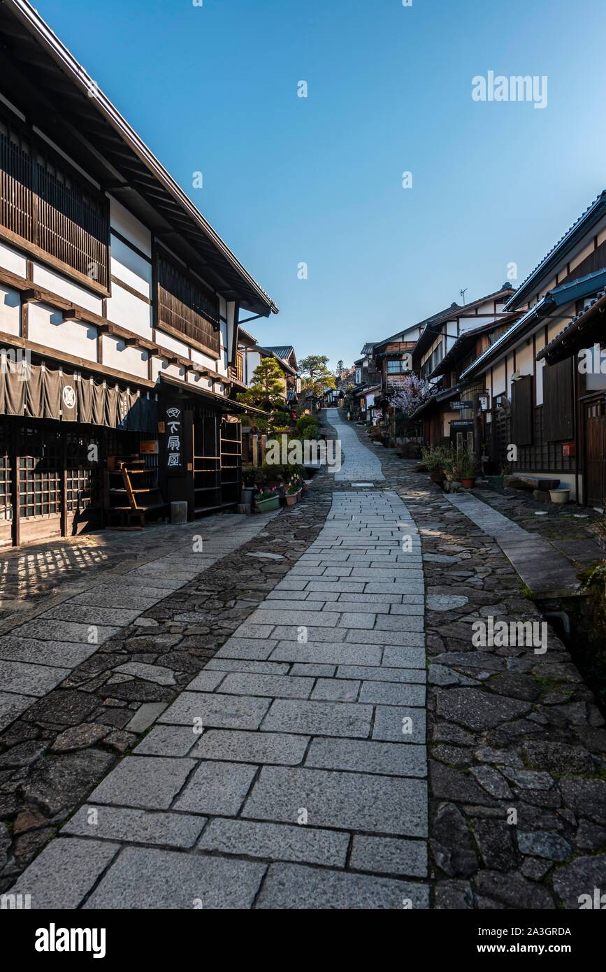 Historische Dorf auf nakasendo Street, traditionelle Häuser, Magome-juku, Magome, Kiso Tal, Japan Stockfoto