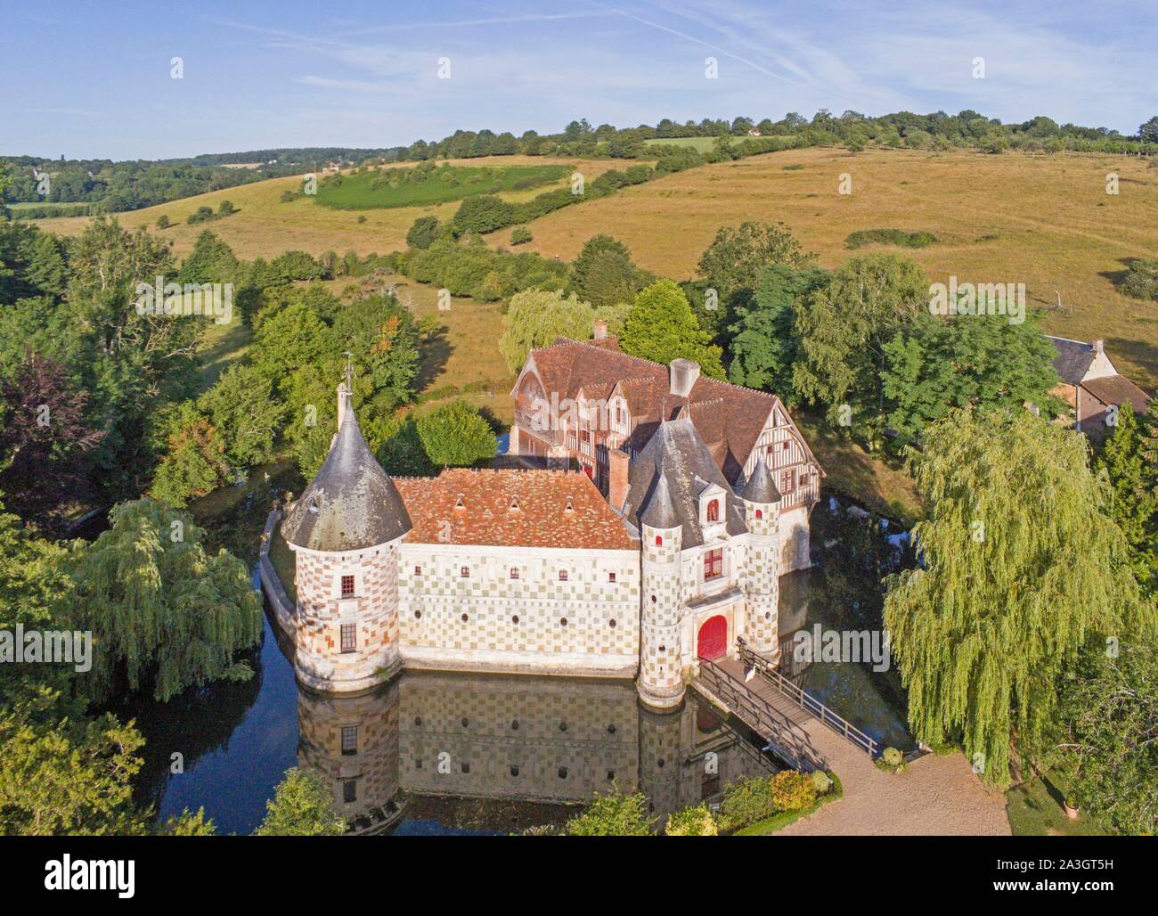 Frankreich, Calvados, Pays d'Auge, 15. und 16. jahrhundert Saint Germain de Livet Schloss mit Museum von Frankreich (Luftbild) Stockfoto