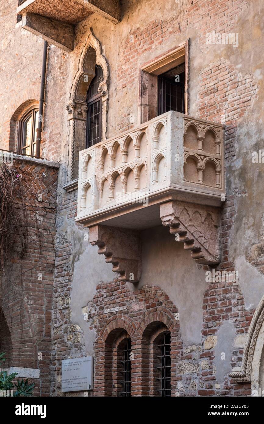 Italien, Veneto, Verona, als Weltkulturerbe von der UNESCO, dem Haus der Julia und der Balkon von Romeo Stockfoto