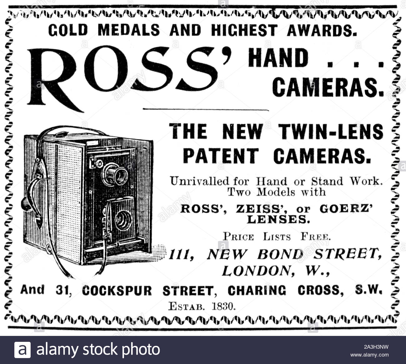 Der viktorianischen Ära, Ross Hand Kameras, Vintage Werbung von 1899 Stockfoto