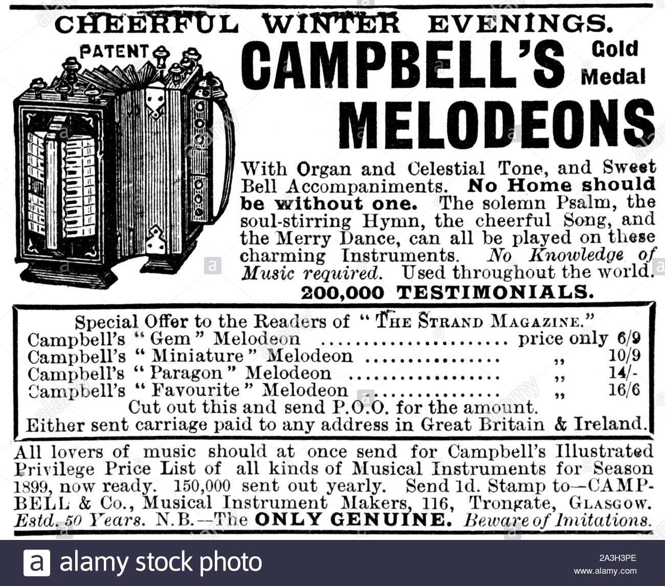Der viktorianischen Ära, Campbell's Melodeons, Vintage Werbung von 1899 Stockfoto