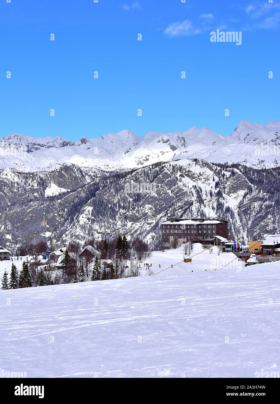 Winter verschneite Landschaft im Ski Center Vogel, Slowenien, Februar 2018 Stockfoto