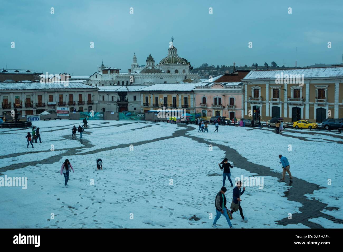 Ecuador, Quito, eingetragenes Weltkulturerbe der UNESCO, San Francisco unter Schnee Stockfoto