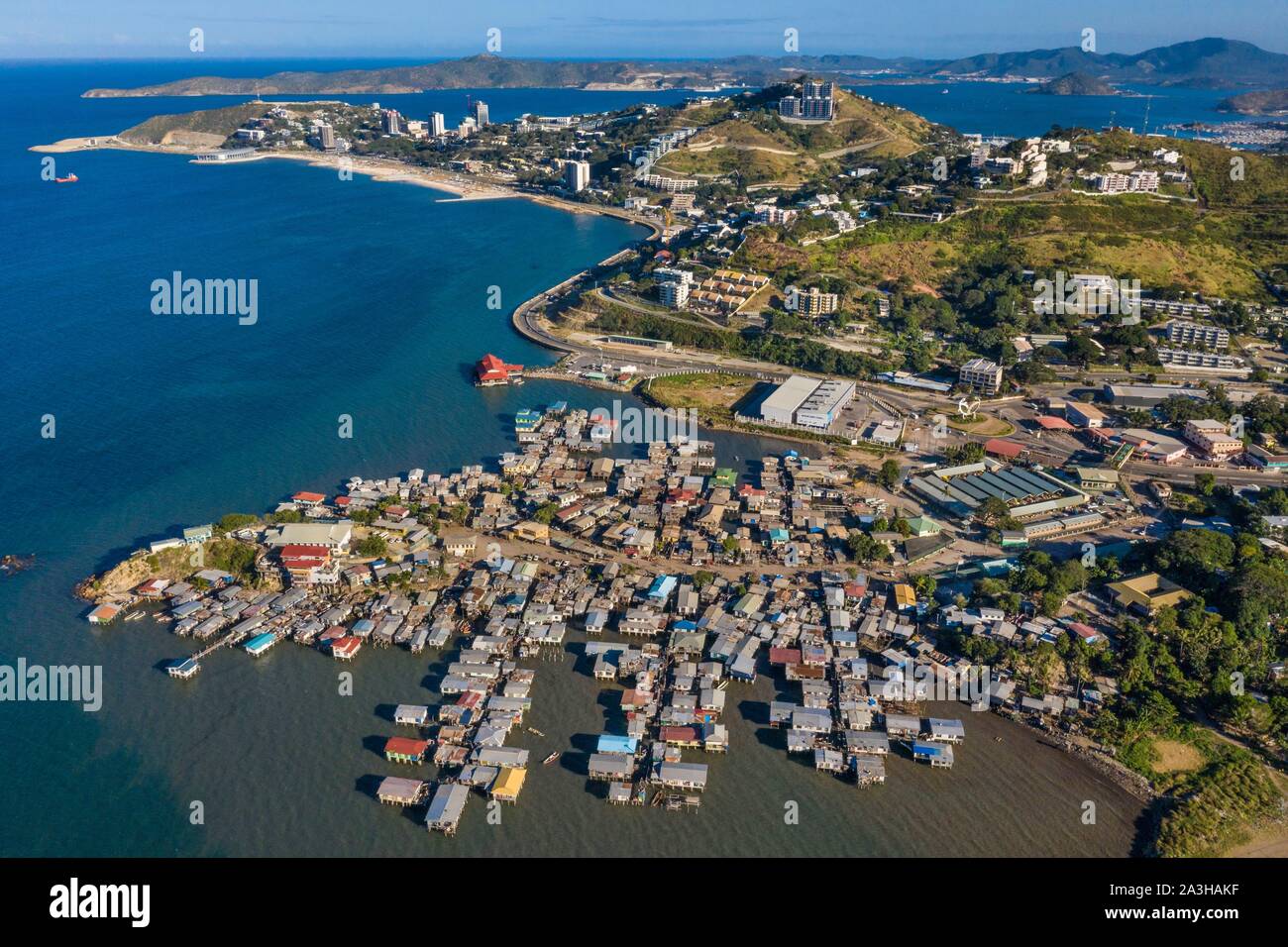 Papua-neuguinea, Golf von Papua Region, National Capital District, National Capital District, Stadt von Port Moresby, Koki, Koki Dorf (Luftbild) Stockfoto