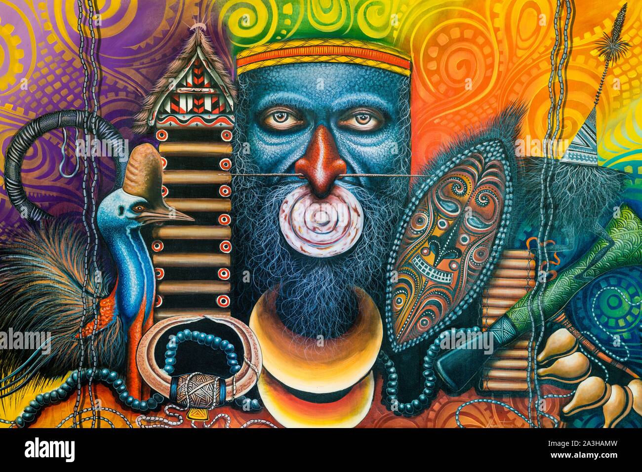 - Papua-New Guinea, nationalen Capitale Bezirk, Port Moresby, Galerie PNG Fine Art Gallery, Gemälde von artist Nombri Temine Stockfoto