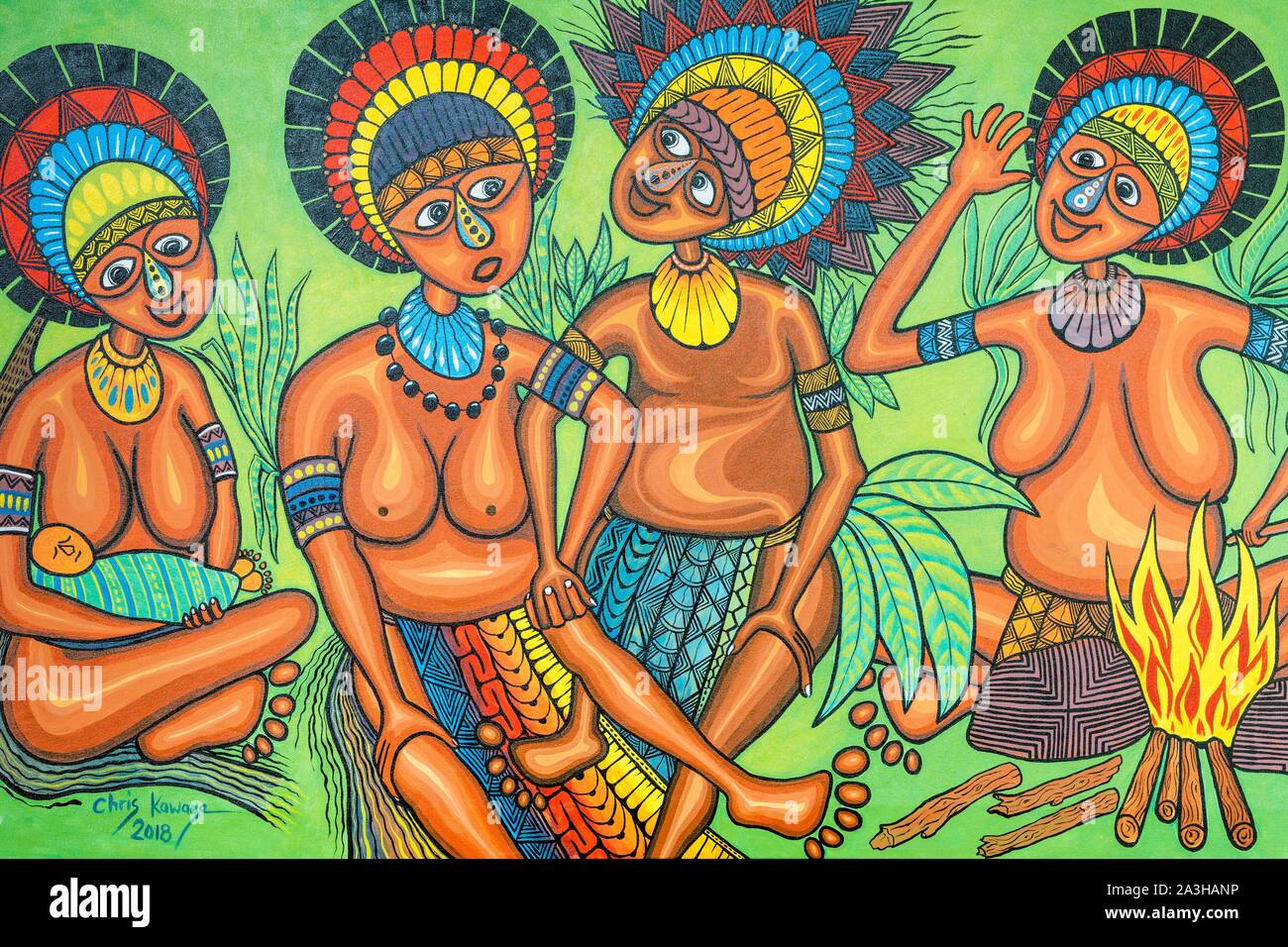 - Papua-New Guinea Papua Bay, National Capital District, Port Moresby Stadt, Ela Beach, Apec Haus, Malerei im Gebäude von Chris Kawage Stockfoto