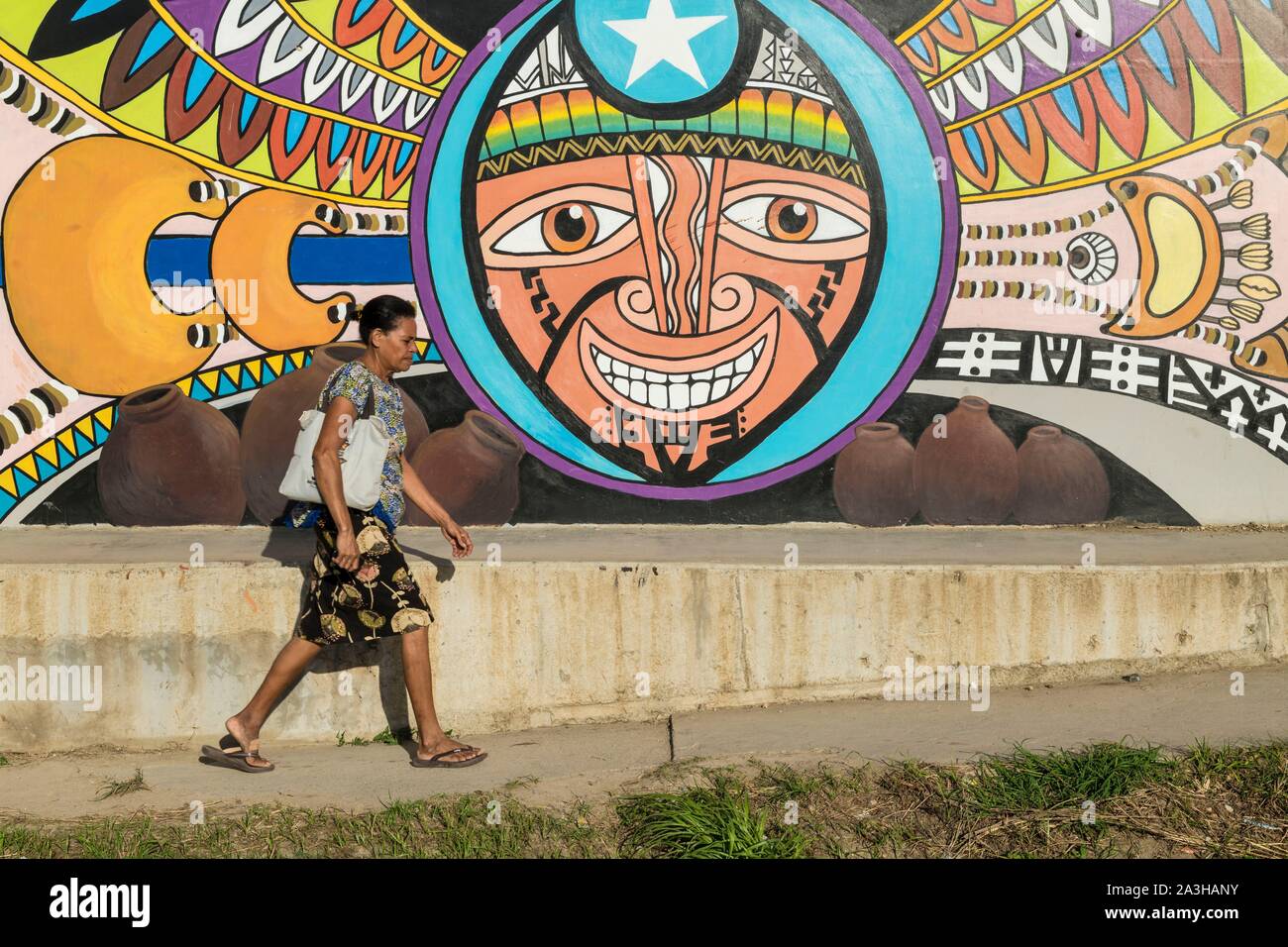 /Papua-New - Guinea, nationalen Capitale Bezirk, Port Moresby, Konedobu Bezirk, Sir Hubert Murray Stadium, Gemälde an der Wand Stockfoto