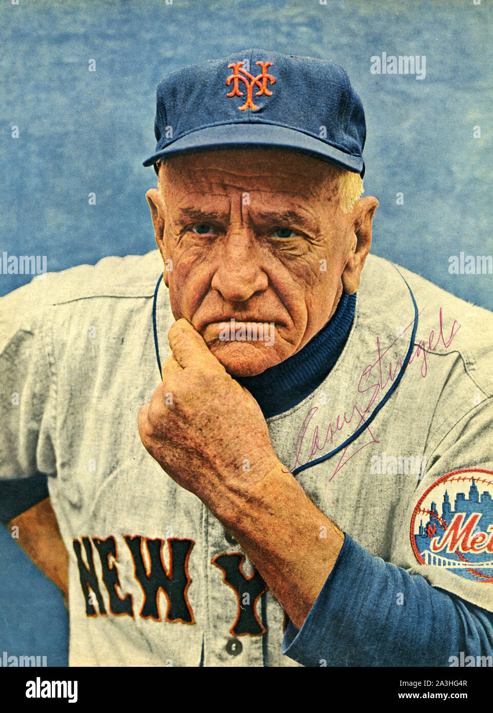 1960s Era autographiertes Foto der Hall of Fame New York Mets Baseball manager Casey Stengel. Stockfoto