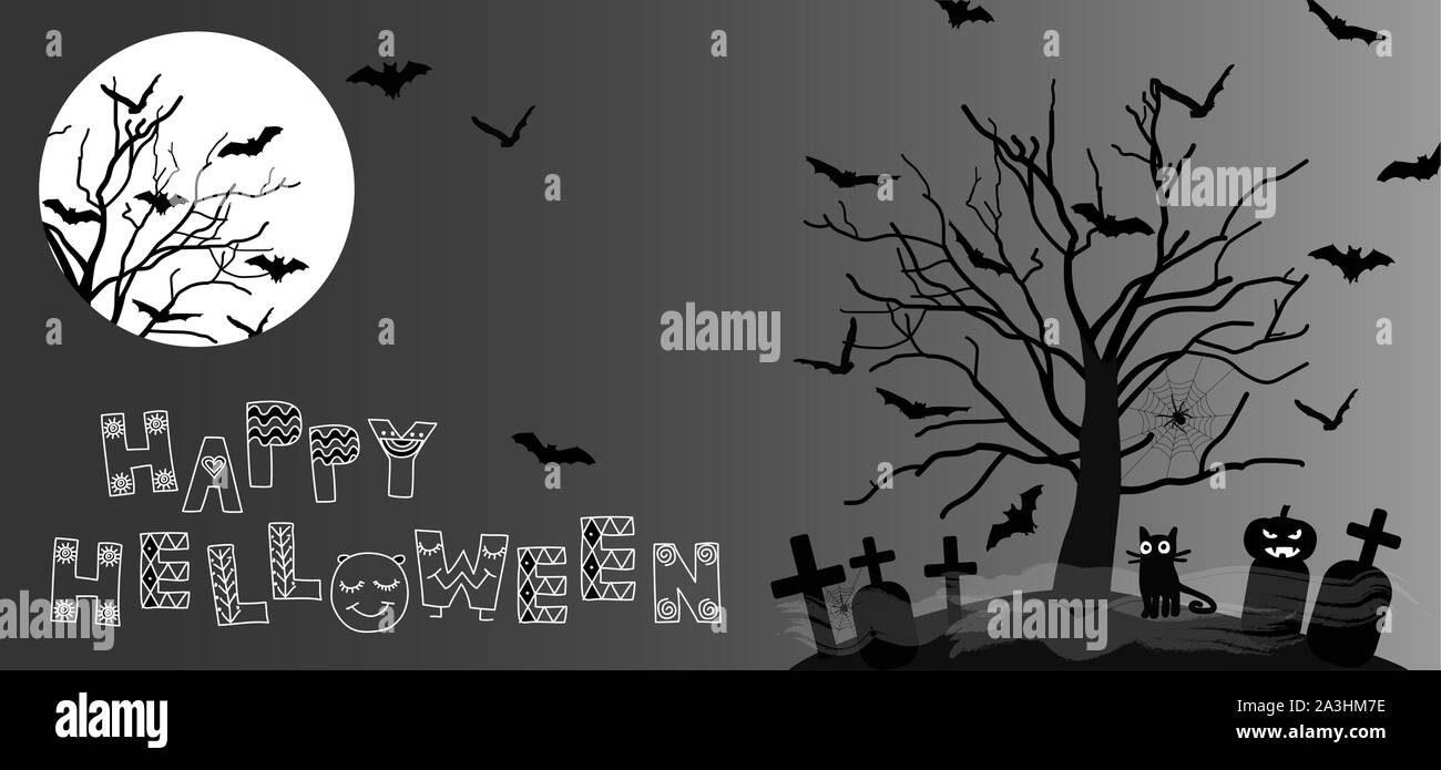 Halloween Hand gezeichnet Nacht vector Hintergrund mit Urlaub Symbole Stock Vektor