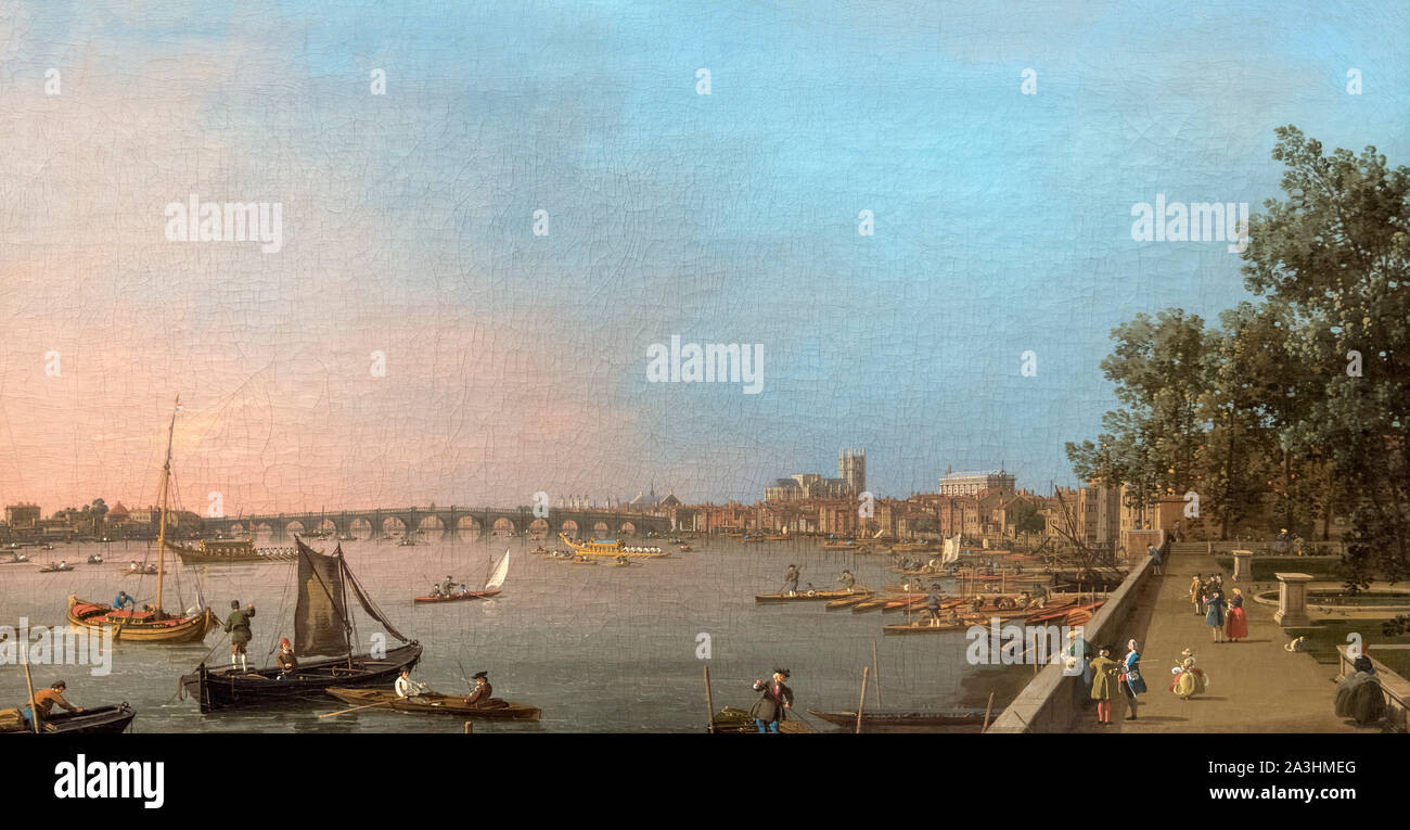 Die Themse von der Terrasse des Somerset House in Richtung Westminster auf der Suche von Canaletto (Giovanni Antonio Canal - 1697-1768), Öl auf Leinwand, 1750 Stockfoto