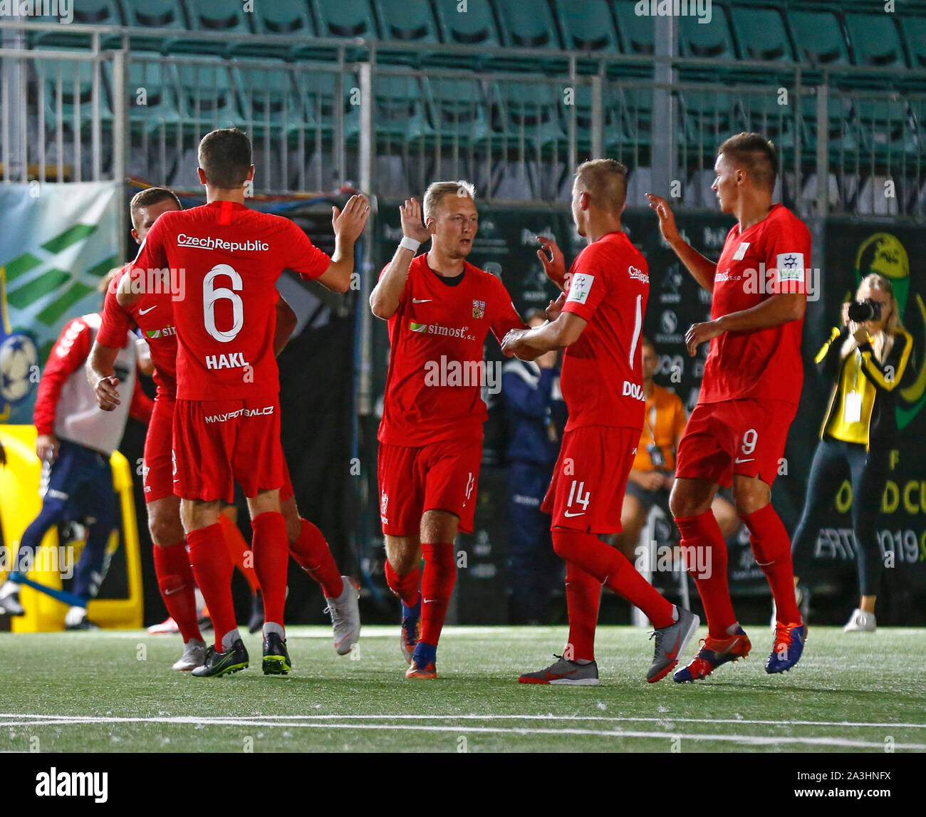 8. Oktober 2019; Langley Park, Perth, Western Australia, Australien; Welt Mini Football Federation World Cup; USA gegen die Tschechische Republik, Tschechische Spieler feiern Jan Koudelkas Ziel Stockfoto