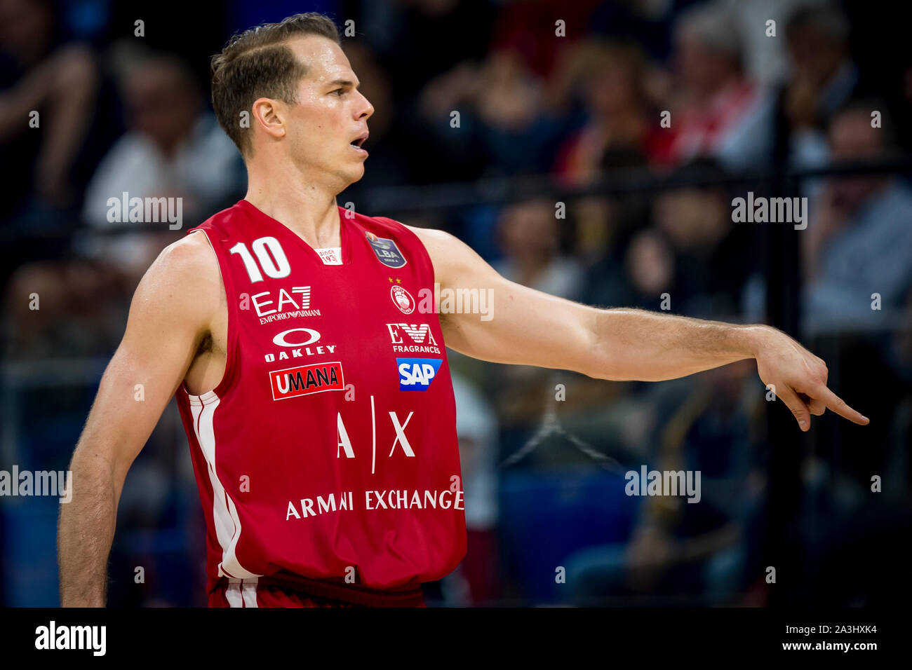 Mailand, Italien. 07 Okt, 2019. Michael Roll (AX Armani Exchange Olimpia Milano) während Legabasket Serie A Basketball match AX Armani Exchange Olimpia Milano vs Pallacanestro Triest in Milano, Palalido Allianz Cloud, der Home Team gewann 88-74. Italien 6. Oktober 2019. (Foto von Matteo Cogliati/Pacific Press) Quelle: Pacific Press Agency/Alamy leben Nachrichten Stockfoto