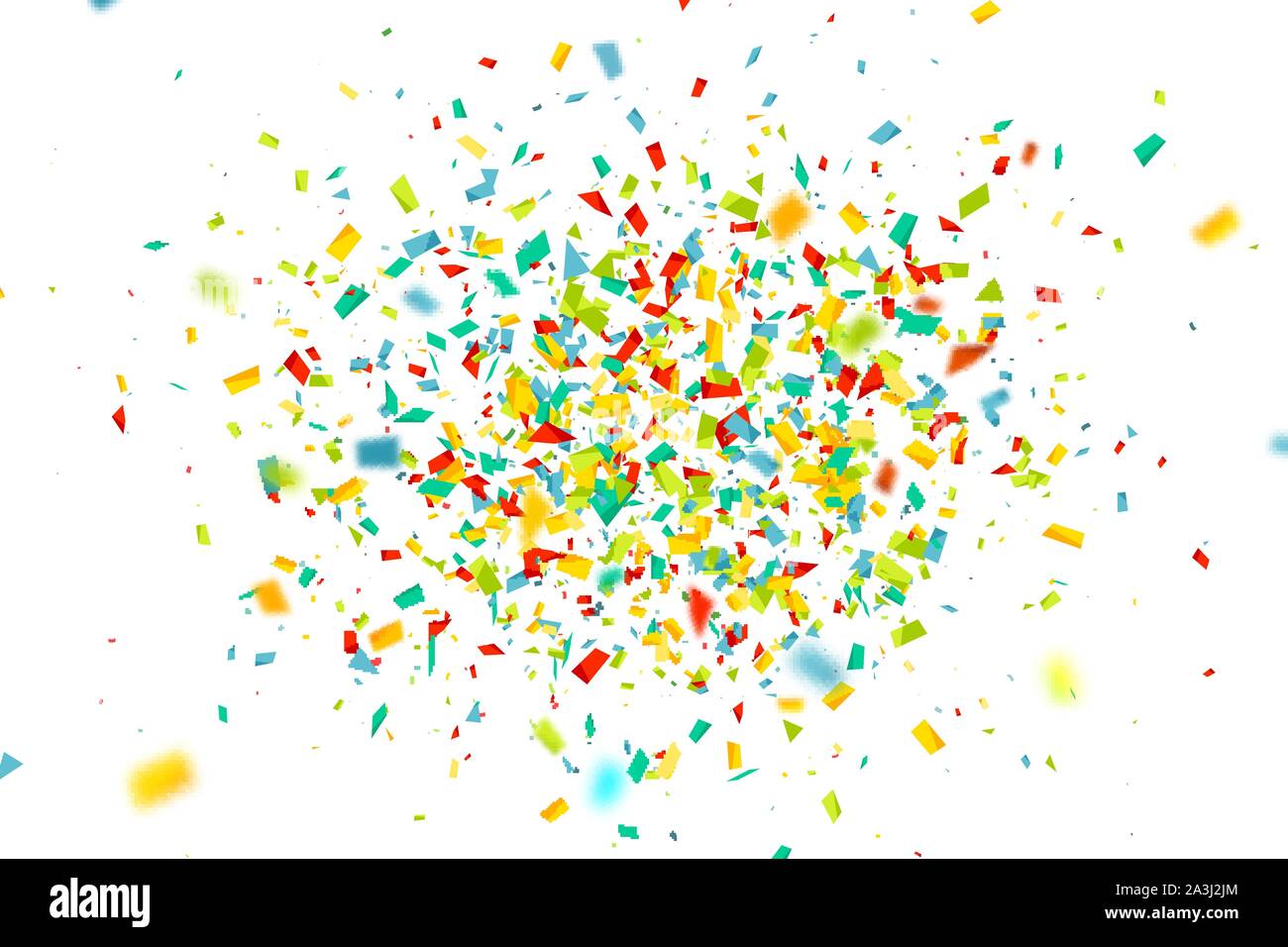 Feier Hintergrund mit Konfetti. Urlaub Abbildung mit fliegenden bunten Teilchen von Papier aus Cracker auf weißem Hintergrund Stock Vektor