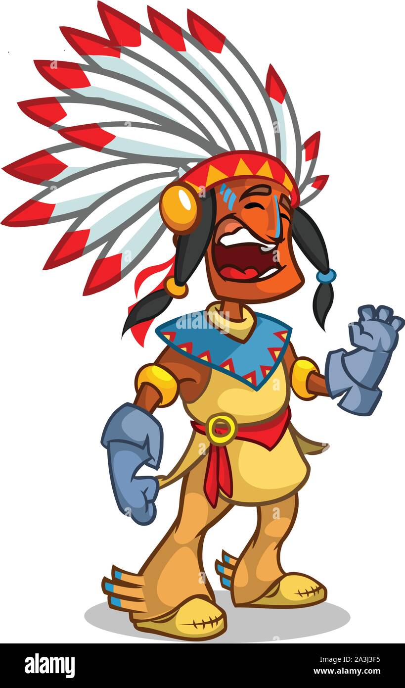 Ein glückliches cartoon Native American stehen und Lächeln Stock Vektor