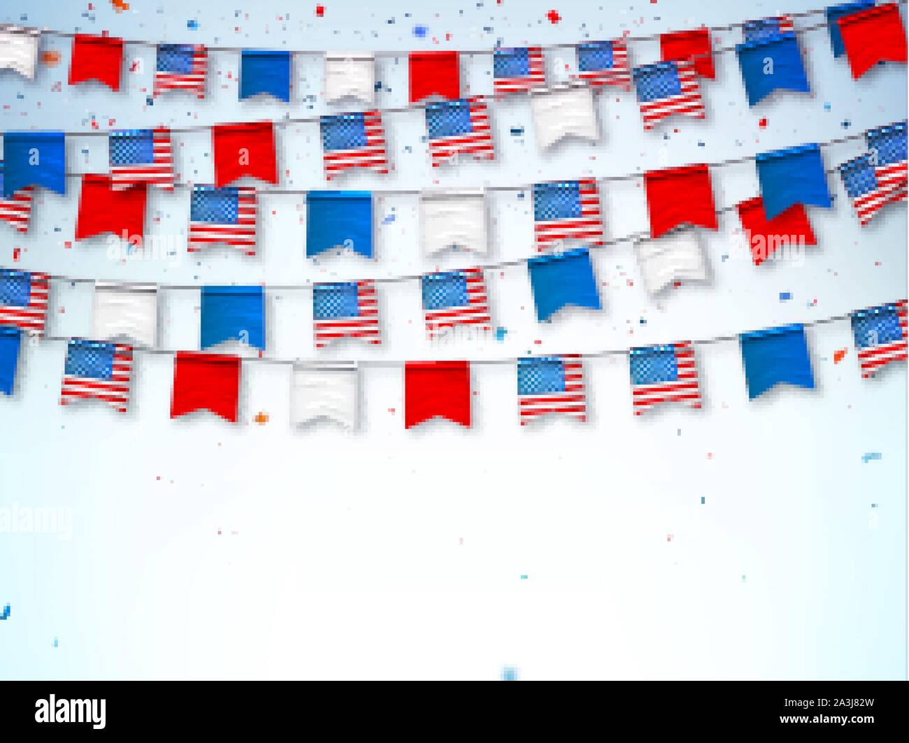Girlanden, wimpelketten USA Fahnen. Dekorative patriotische Symbole für die nationalen Feiertage in den Vereinigten Staaten von Amerika. Vektor Banner für Independenc feiern Stock Vektor