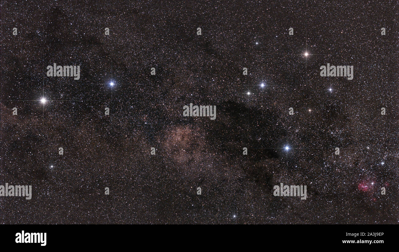 Das Kreuz des Südens im Sternbild Crux, zusammen mit den beiden Zeiger Sterne, Alpha und Beta Centauri in Centaurus. Stockfoto