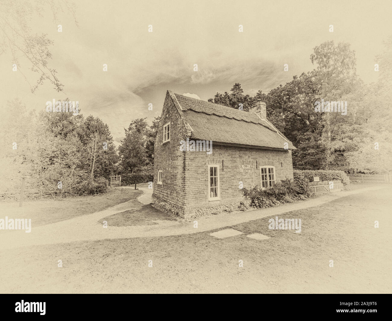 Die charmante viktorianische ära Marshmans Kröte Loch Cottage in der Nähe von Ludham auf der Norfolk Broads in Schwarzweiß Stockfoto