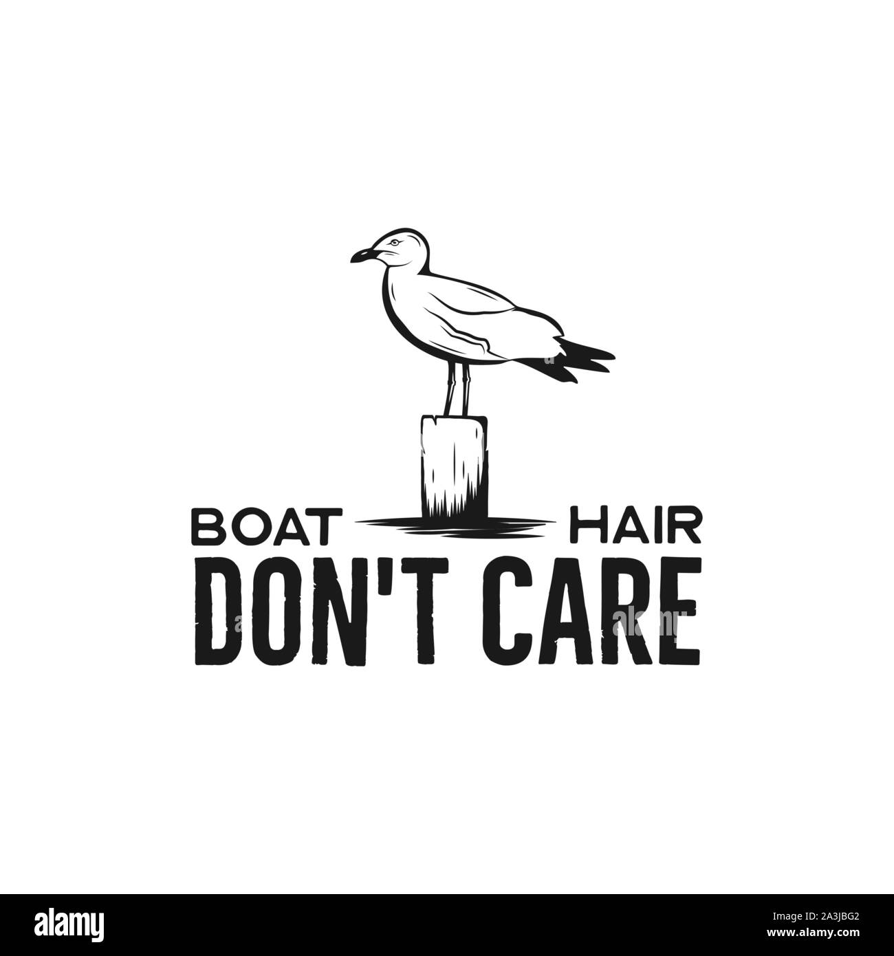 Nautischen Abenteuer Vintage Print Design für T-Shirts, Logos oder Markenzeichen. Boot Haar Egal Typografie mit Möwe. Marine Emblem, Meer und Ozean Stil Stock Vektor