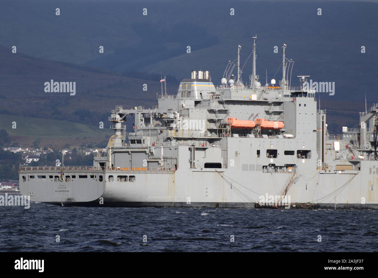 USNS William McLean (T-AKE-12), Lewis und Clark-Klasse Dry Cargo Schiff der US-Marine betrieben, aus Greenock während der Übung gemeinsame Krieger 19-2. Stockfoto