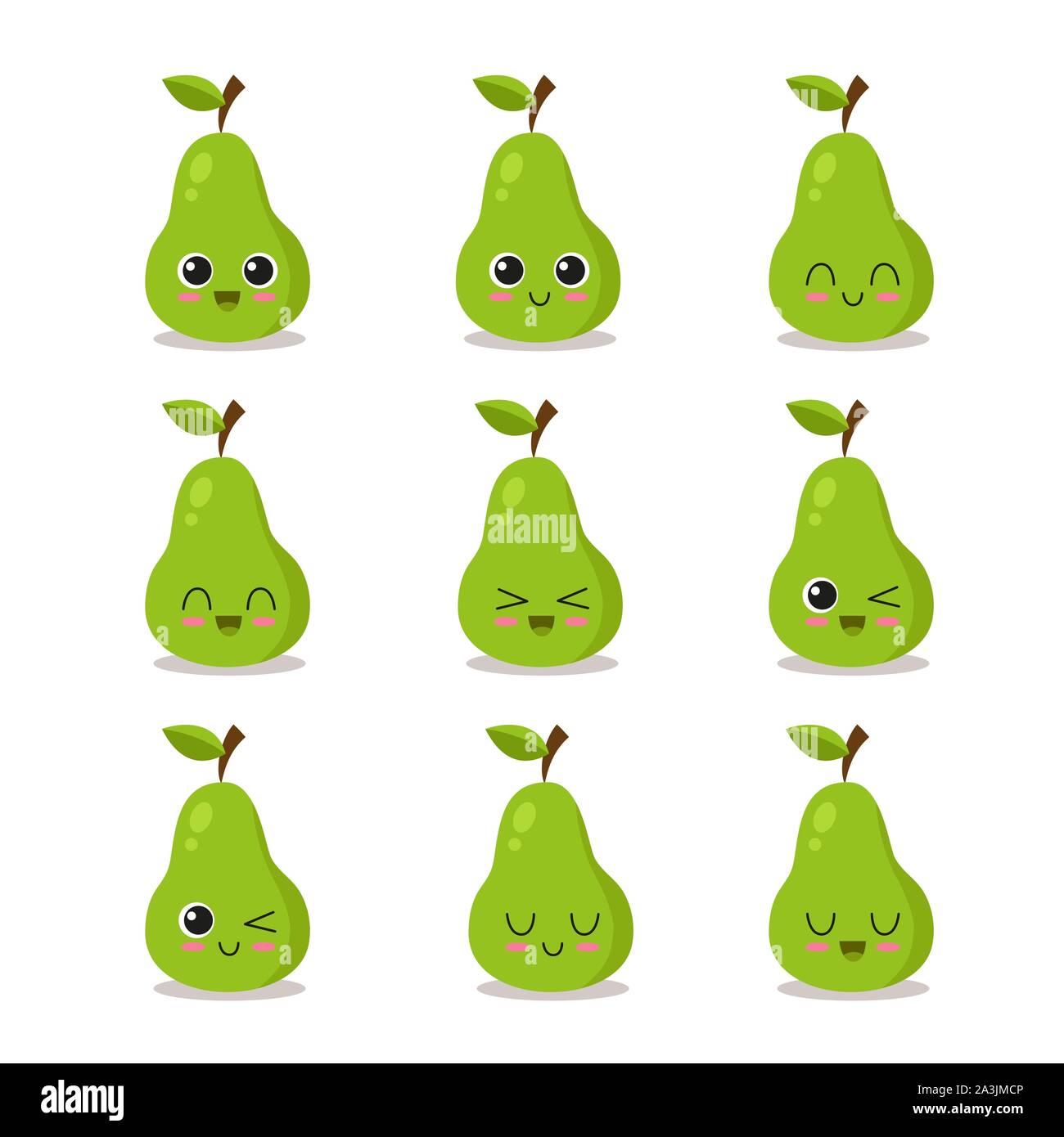 Nett, lustig und fröhlich Birne set Character. Früchte Vector