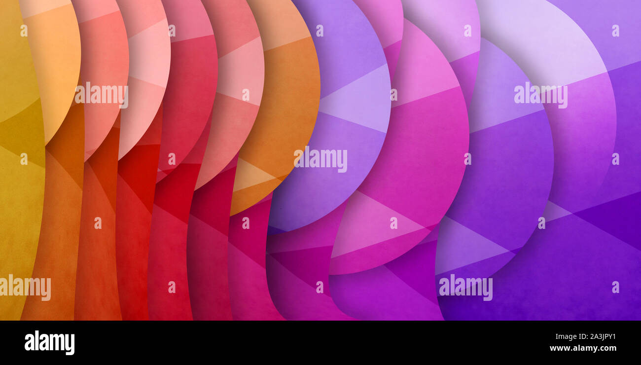 Zusammenfassung Hintergrund mit geometrischen Muster und Schichten von hellen Farben von Blau rosa orange rot und gelb, Kreis und Dreieck Formen in Moder Stockfoto