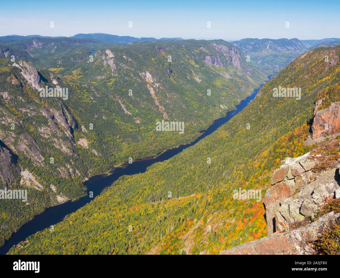 Ansicht des Hautes-Gorges-de-la-Rivière-Malbaie Provincial Park, Quebec Stockfoto