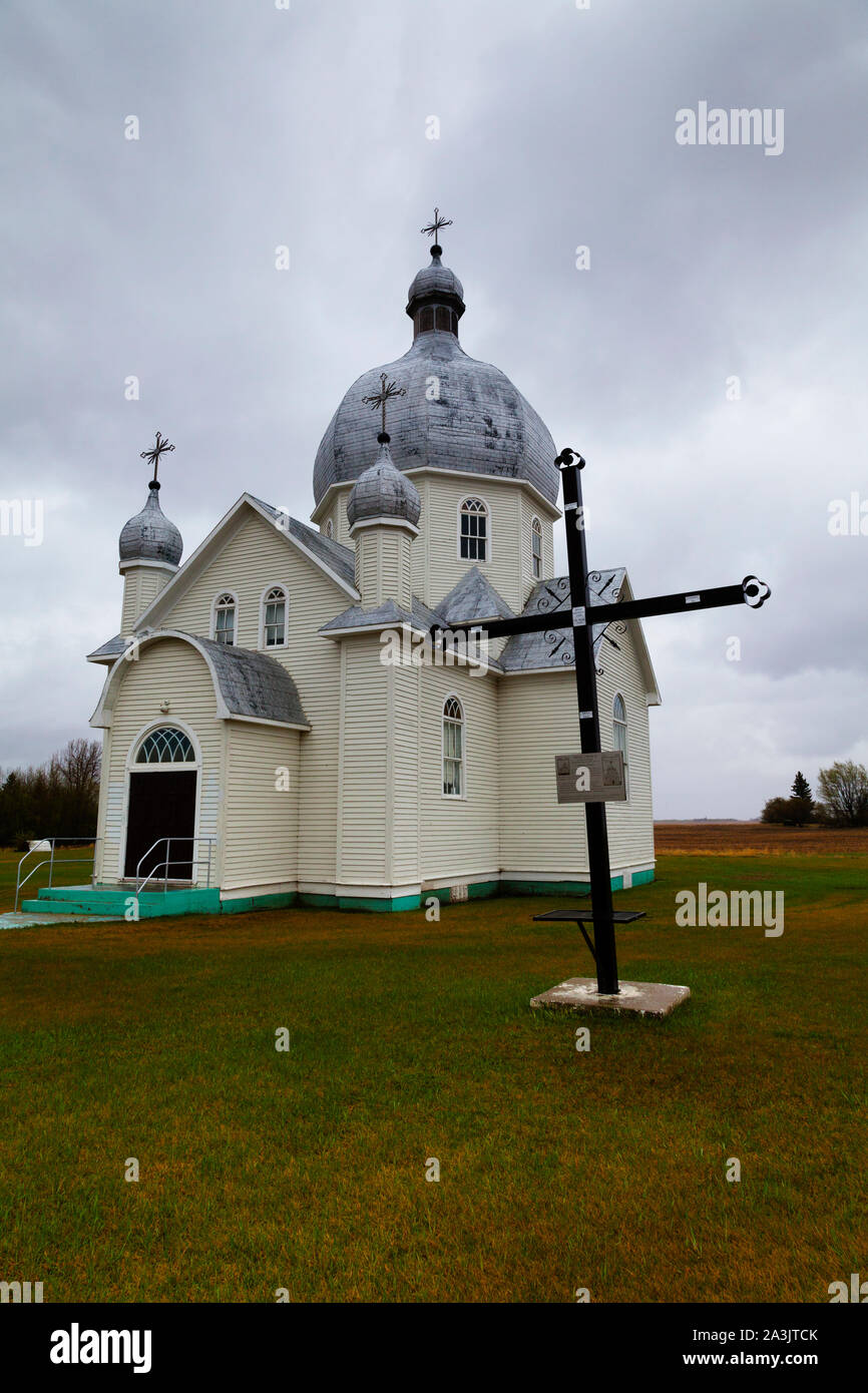 Pryma Kirche, St. Johannes der Täufer der ukrainischen griechisch-katholischen Kirche in Smuts, SK, Kanada Stockfoto