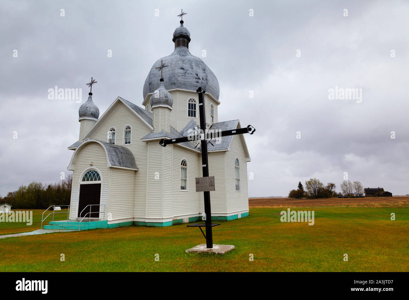 Pryma Kirche, St. Johannes der Täufer der ukrainischen griechisch-katholischen Kirche in Smuts, SK, Kanada Stockfoto
