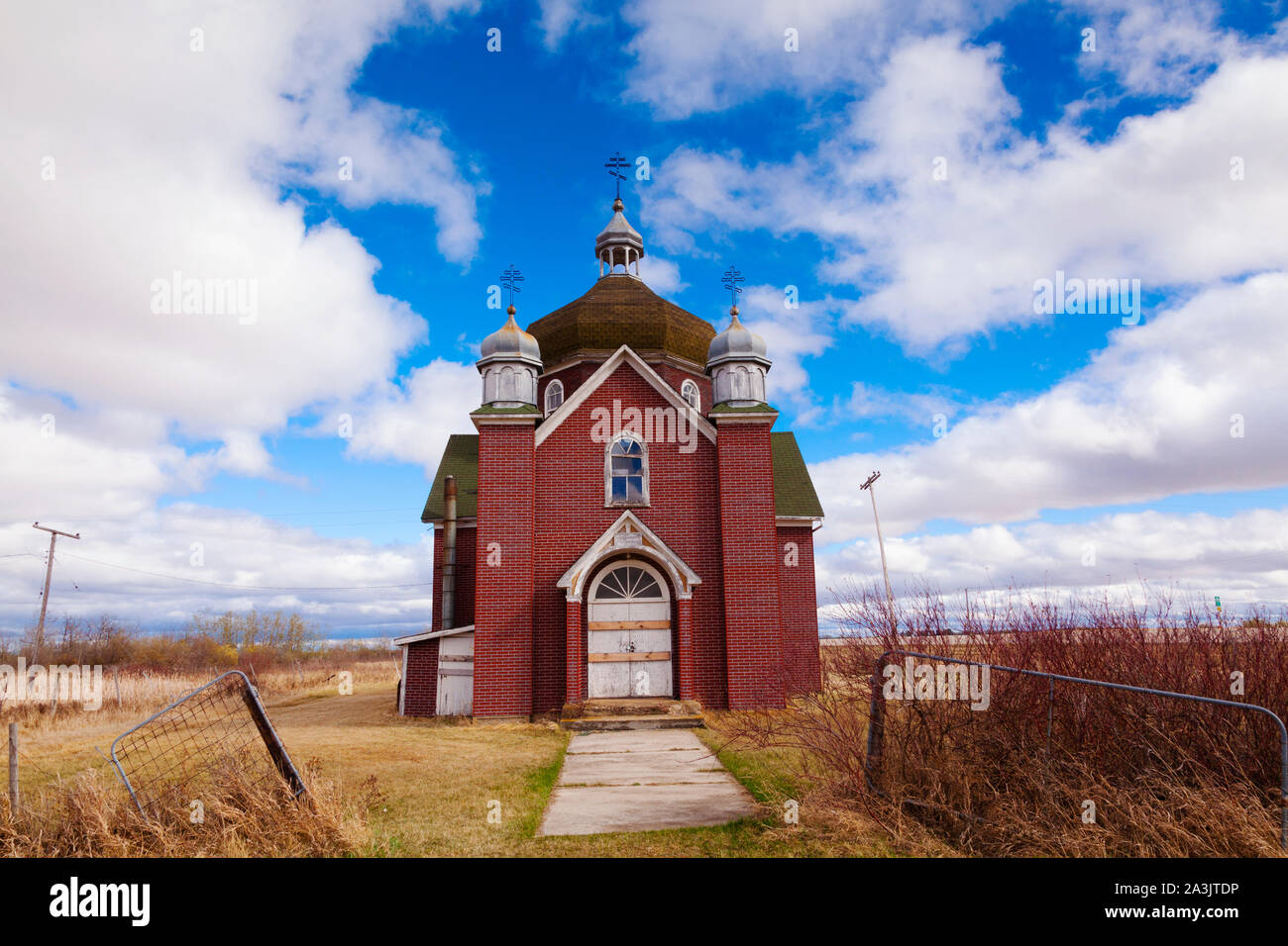 Verlassene Kirche in Ghost Town, Insinger in Saskatchewan, Kanada Stockfoto