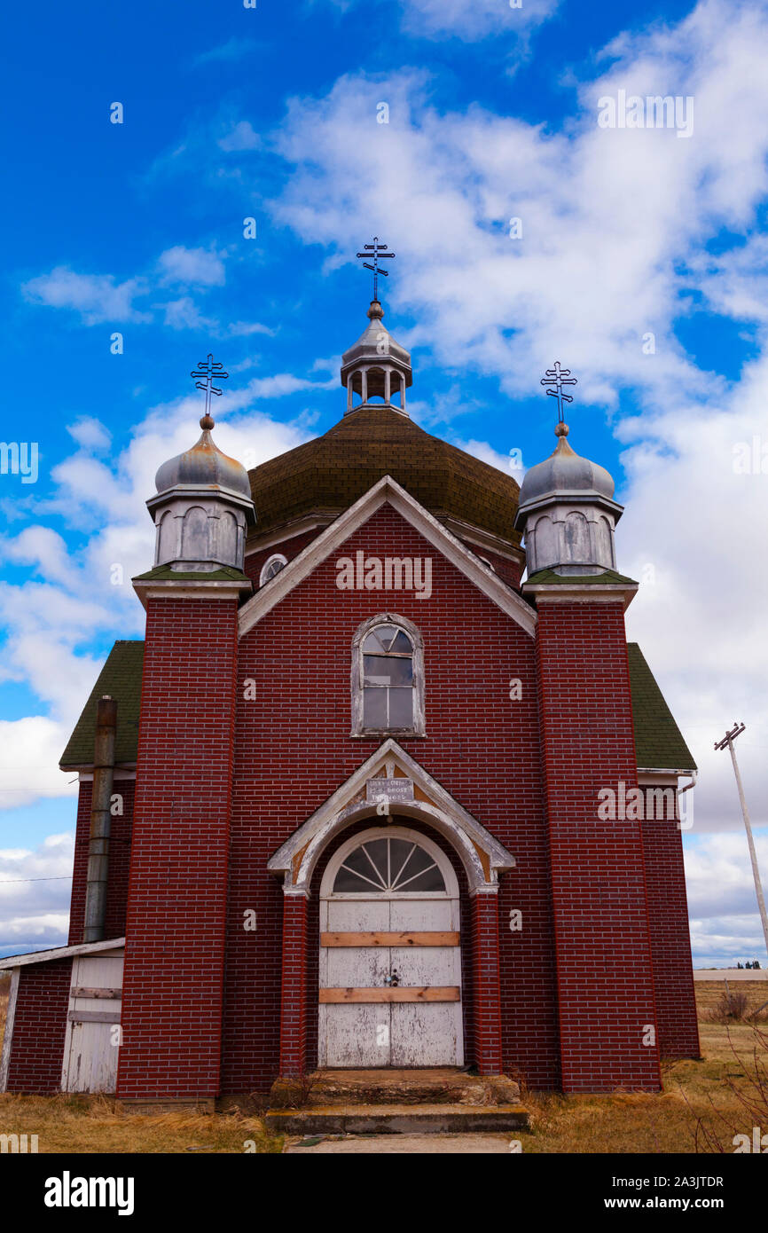 Verlassene Kirche in Ghost Town, Insinger in Saskatchewan, Kanada Stockfoto
