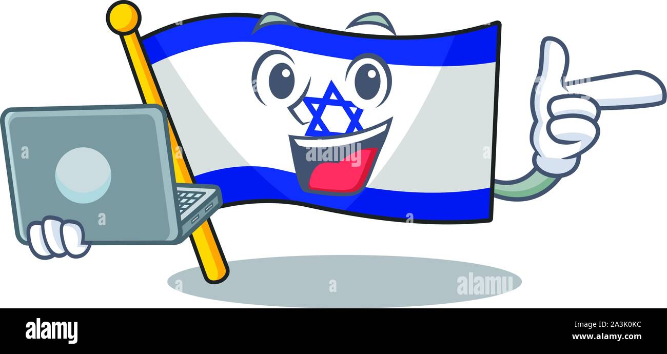 Mit laptop Flagge Israel isoliert mit der Cartoon Stock Vektor