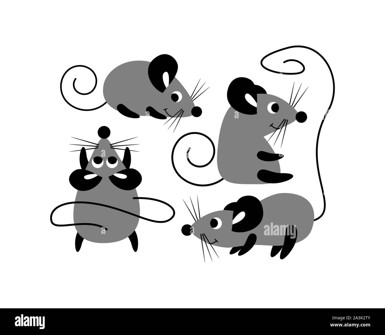 Cute cartoon Maus eingestellt. Symbol für das Neue Jahr 2020. Lustige Ratten auf weißem Hintergrund. Flache Vektor illustartion. Stock Vektor