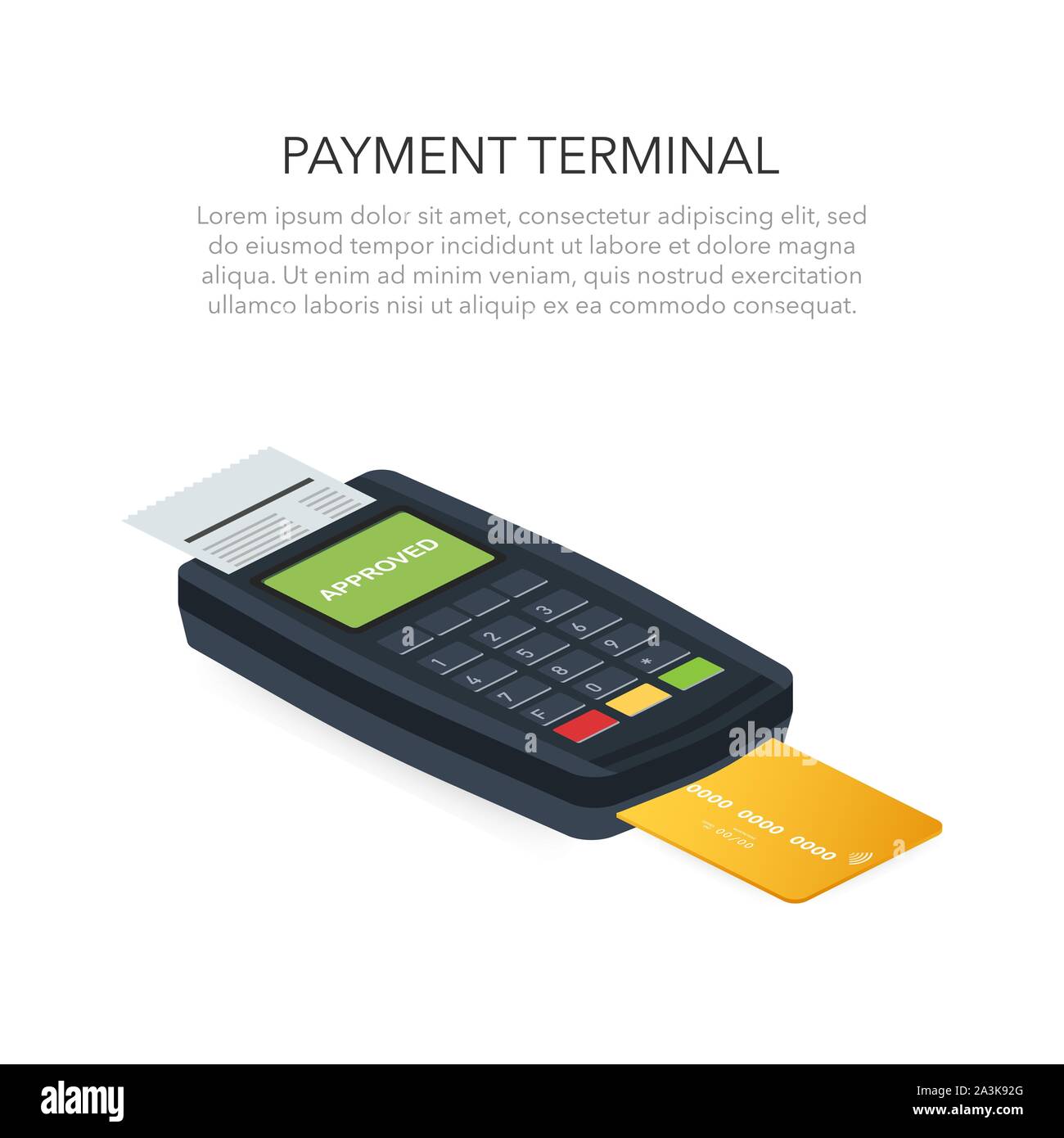 Isometrische POS-Terminal bestätigt die Bezahlung per Lastschrift Kreditkarte. Vector lieferbar Abbildung: Stock Vektor