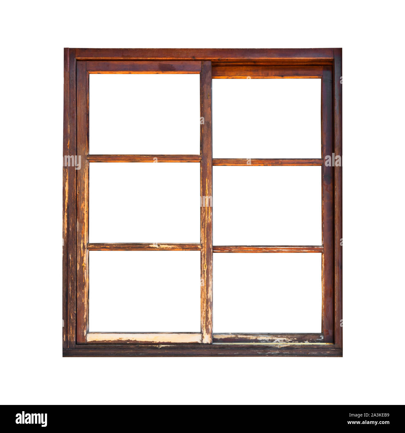 Rahmen eines alten Holz- Fenster auf weißem Hintergrund Stockfoto