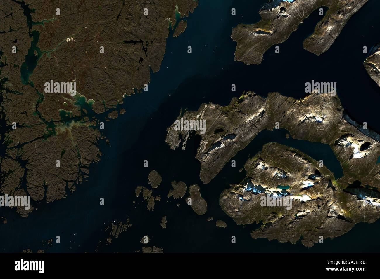 Nuuk, die Hauptstadt von Grönland, vom Weltraum aus gesehen - enthält geänderte Copernicus Sentinel Data (2019) Stockfoto