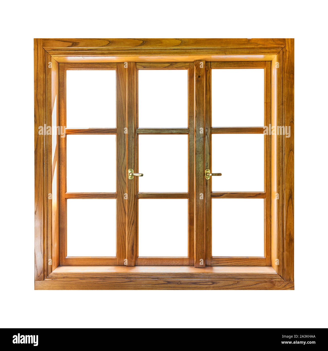 Holz- Fenster isoliert auf weißem Hintergrund Innenraum Stockfoto