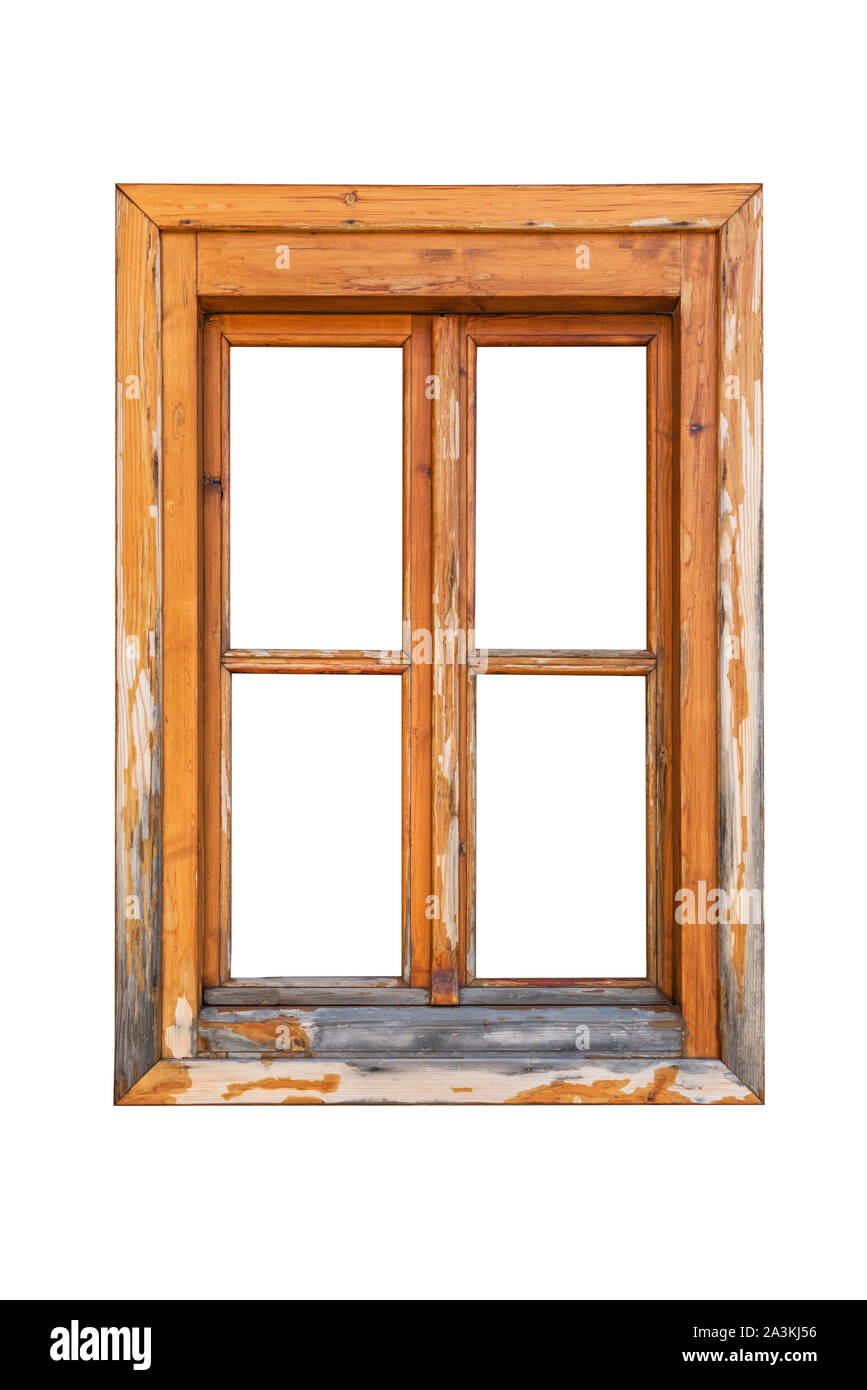 Alte Holz- Fenster auf weißem Hintergrund Stockfoto