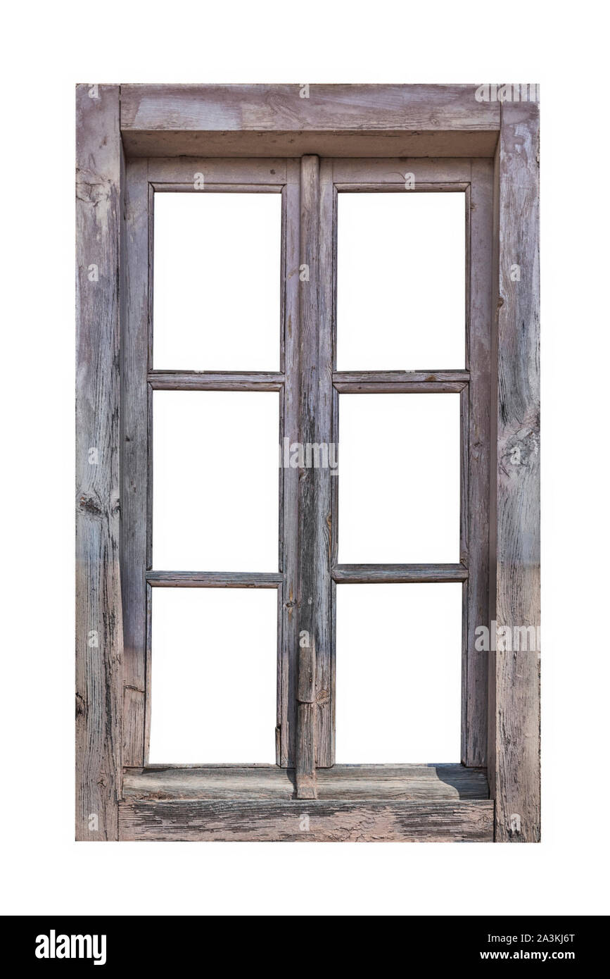 Alte Holz- Fenster auf weißem Hintergrund Stockfoto