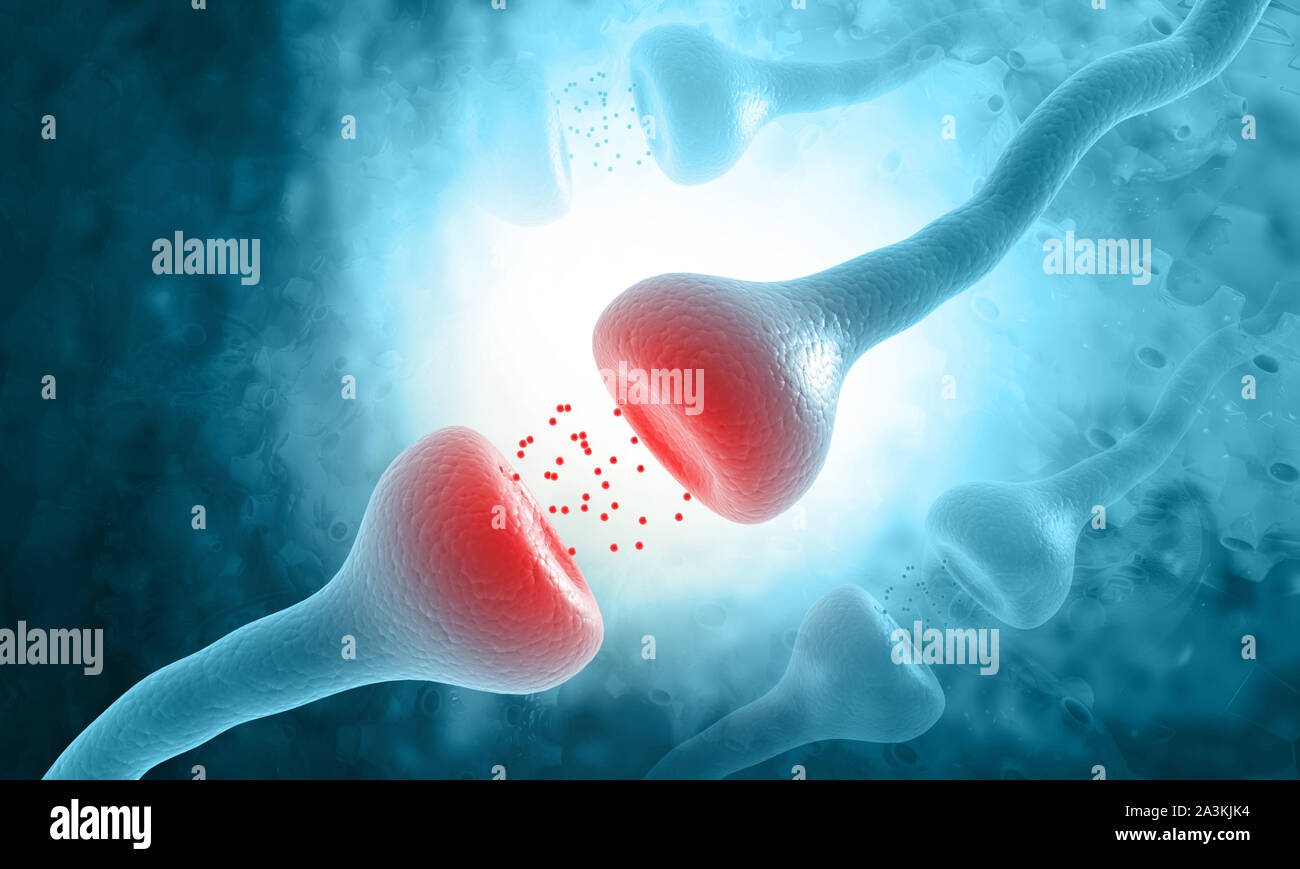 Neuron Zellen senden elektrische chemische Signale. 3D-Darstellung Stockfoto