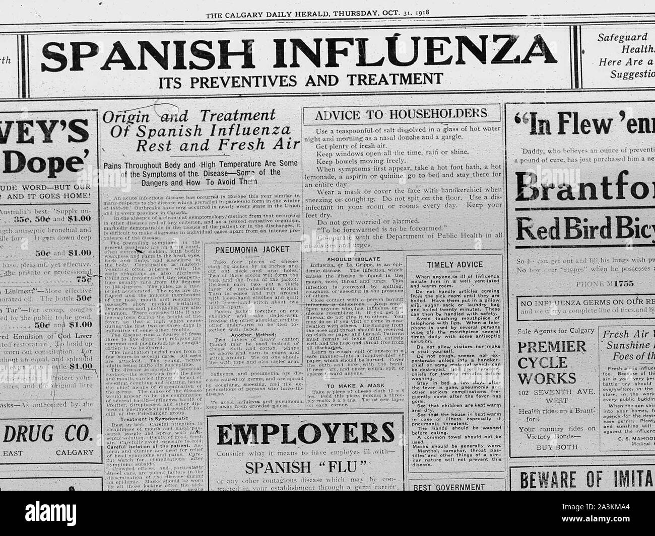 1918-1919. Eine Epidemie der "Spanischen Grippe" rund um die Welt ausbreiten. Mindestens 20 Millionen starben, obwohl einige Schätzungen der endgültigen Abgabe auf 50 Mio. geschätzt. Es wird geschätzt, dass zwischen 20 Prozent und 40 Prozent der Bevölkerung der ganzen Welt krank wurde Stockfoto