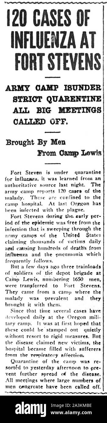 1918-1919. Eine Epidemie der "Spanischen Grippe" rund um die Welt ausbreiten. Mindestens 20 Millionen starben, obwohl einige Schätzungen der endgültigen Abgabe auf 50 Mio. geschätzt. Es wird geschätzt, dass zwischen 20 Prozent und 40 Prozent der Bevölkerung der ganzen Welt krank wurde Stockfoto