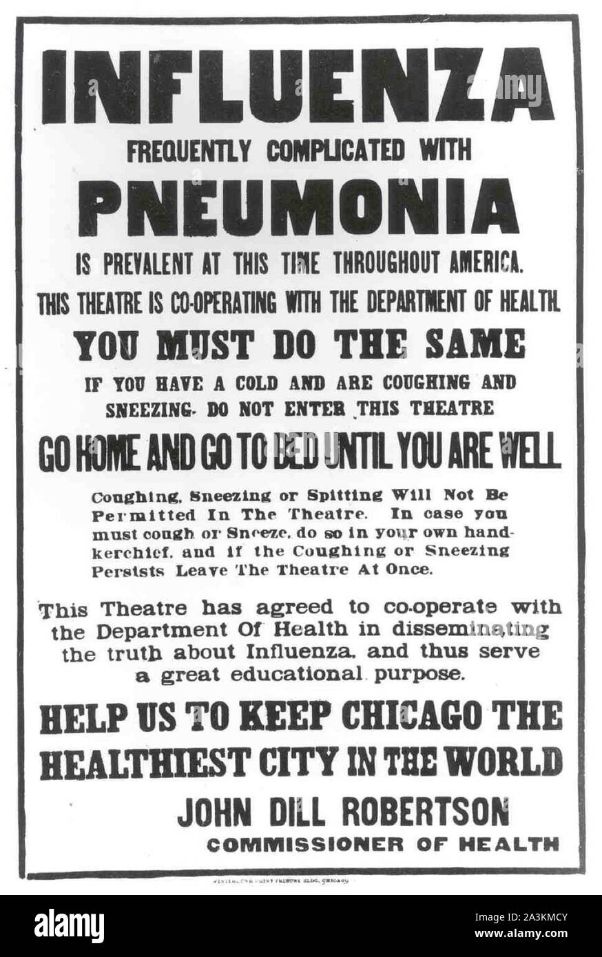 1918-1919. Eine Epidemie der "Spanischen Grippe" rund um die Welt ausbreiten. Mindestens 20 Millionen starben, obwohl einige Schätzungen der endgültigen Abgabe auf 50 Mio. geschätzt. Es wird geschätzt, dass zwischen 20 Prozent und 40 Prozent der Bevölkerung der ganzen Welt krank wurde Stockfoto