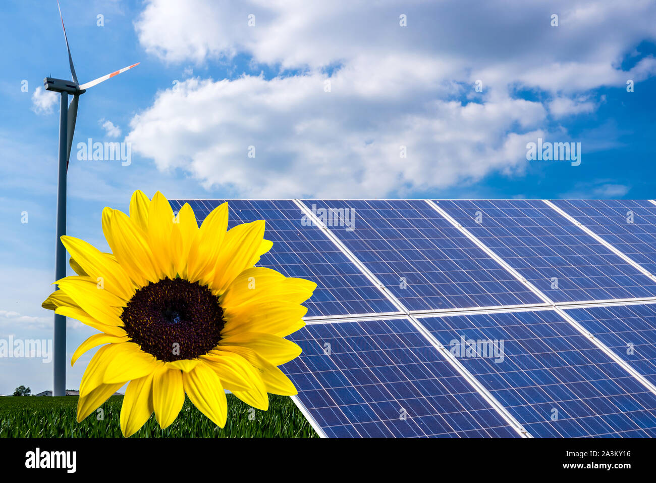 Solarenergie Windenergie in der Sonne Stockfoto